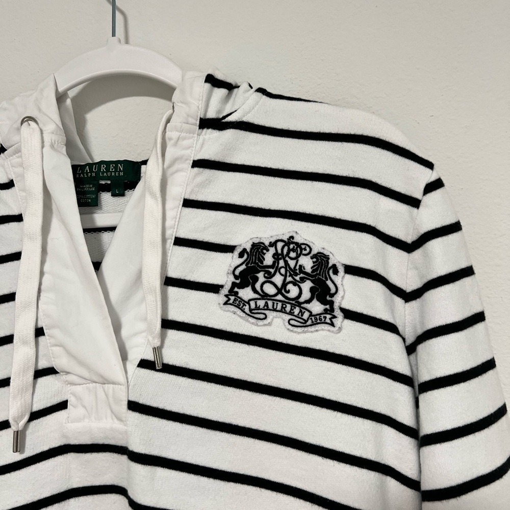 Ralph Lauren White & Black Striped Hooded Pullover - Picture 2 of 13